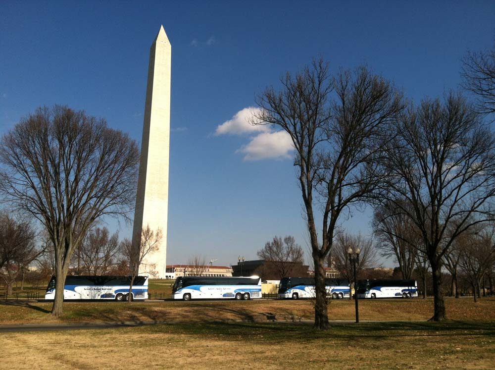 Motorcoaches parked near the Washington Monument